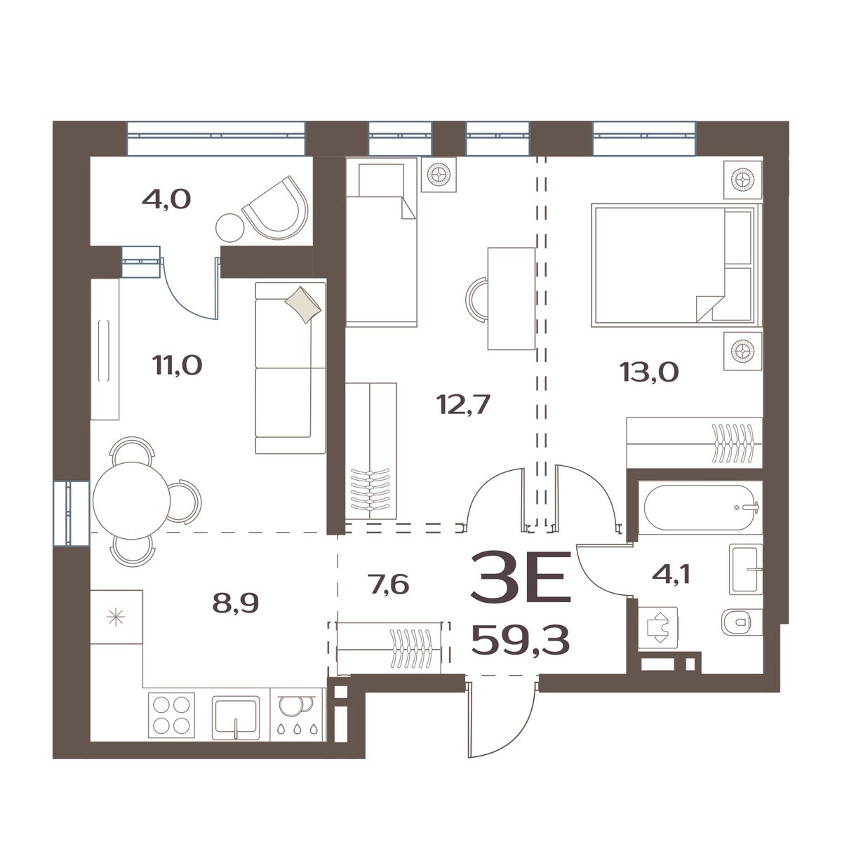 ЖК Меридианы Улисса, 2-комн кв 59,3 м2, за 8 248 000 ₽, 5 этаж